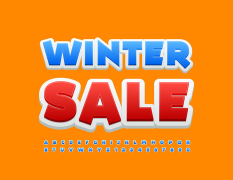 Vector seasonal banner Winter Sale with modern Alphabet Letters and Numbers set. Creative Red Font