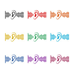 Fototapeta premium Human ear anatomy and auditory icon isolated on white background, color set