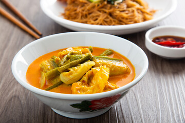 Mixed vegetable curry. Malaysian Chinese famous food