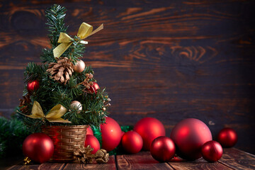 Christmas decoration on the wooden background