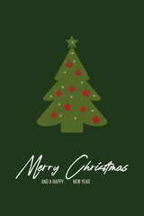 Banner or card with Merry Christmas and a Happy New Year on a green background