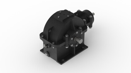 Naklejka premium Gearbox, stage reducer, isometric view, 3D rendering, white background