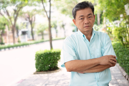 angry and upset asian old senior man