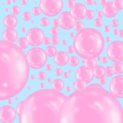 Powdery pink soap bubbles on a light blue background. - 474635726