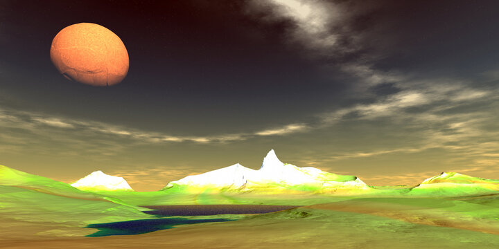Alien Planet Sky. Panorama. 3D rendering