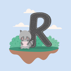 raccoon and letter R card