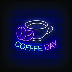 Coffee Day Neon Signs Style Text Vector