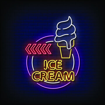 Ice Cream Neon Signs Style Text Vector
