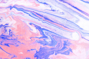 Acrylic texture made in liquid pour technique. Background in pink, white and purple colors.