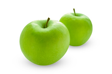 Two green apples isolated on a white background.