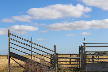 cattle yard against blue sky