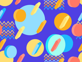 3d geometric seamless pattern in 80s memphis style. Colorful background with isometric geometric shapes. Design for promotional products, wrapping paper, brochures and printing. Vector illustration