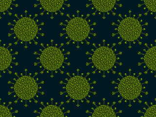 Virus seamless pattern pixel art. Coronavirus cells in the style of 8-bit graphics of retro video games from the 80s and 90s. Covid 2019 is a worldwide pandemic. Vector illustration