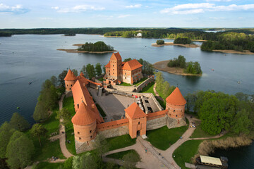 Naklejka premium Aerial spring sunny view of Trakai Island Castle