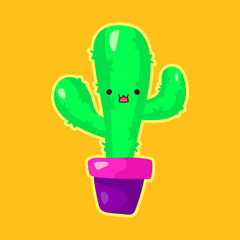 cute cactus tree character vector