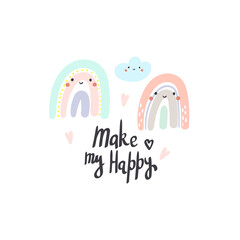 Cute hand drawn rainbows print. Rainbow for baby textiles, fabrics and baby shower cards