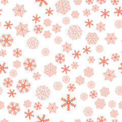 Snowy christmas seamless pattern, red crystal snowflake for wallpaper and wrapping paper