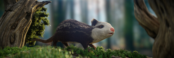 Fototapeta na wymiar Alphadon, small extinct mammal from the Late Cretaceous that lived alongside dinosaurs