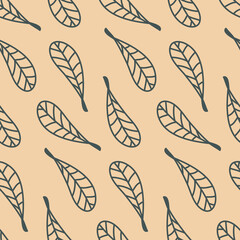 Seamless pattern hand drawn leaf with stroke on light background for textile packaging design and interior decoration