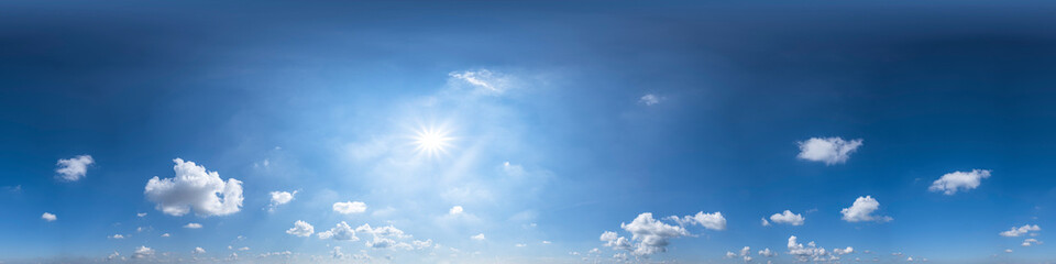 Naklejka na ściany i meble 360 Grad Panorama mit strahlend blauem Himmel und leichter Bewölkung - Verwendung in 3D-Grafiken als Himmelskuppel, Nachbearbeitung von Drohnenaufnahmen 