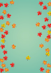 Fototapeta na wymiar Golden Foliage Background Green Vector. Leaves Isolated Card. Colorful Canadian Floral. Tree Leaf Illustration.