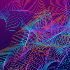 Colorful Curve Background Violet Vector. Breeze Banner. Gradient Line Lattice. Spiritual Soundwave Template. Iridescent Array.