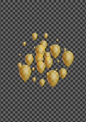 Yellow Balloon Background Transparent Vector. Baloon Reflection Illustration. Golden Label Toy. Air Rubber Card.