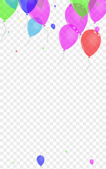 Purple Surprise Background Transparent Vector. Air Falling Frame. Red Flying. Multicolor Balloon. Toy Abstract Set.