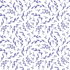 Afwasbaar behang Kleur van het jaar 2022 zeer peri bloemen vector naadloos patroon. Violette bladeren op witte achtergrond. Abstract bloemenpatroon. Vector illustratie. Eenvoudig ontwerp voor stof, behang, textiel © Irin Fierce