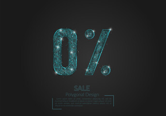 Abstract isolated blue 0 percent sale concept. Polygonal illustration looks like stars in the blask night sky in spase or flying glass shards. Digital design for website, web, internet. © Katsiaryna