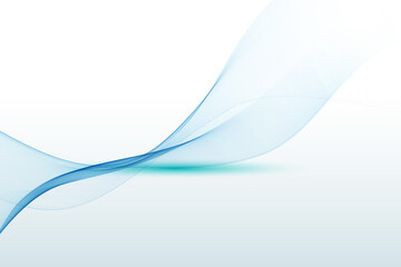 Blue transparent wavy lines, smoke wave. Abstract vector wave background.