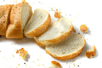 sliced sesame bread on white background