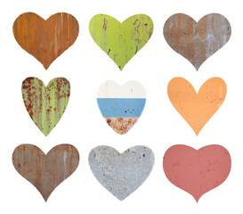 Set of nine hearts with textures. The collection includes: rusty metal and iron walls. Perfect for...