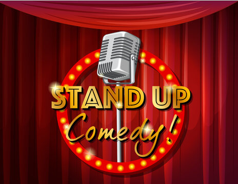 Stand up comedy banner with vintage microphone
