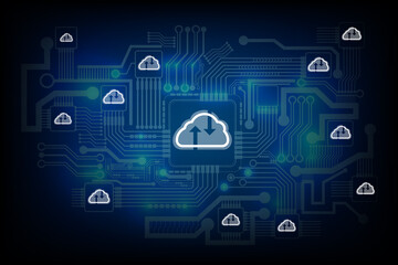 Cloud computing technology internet storage concept with circuit board.