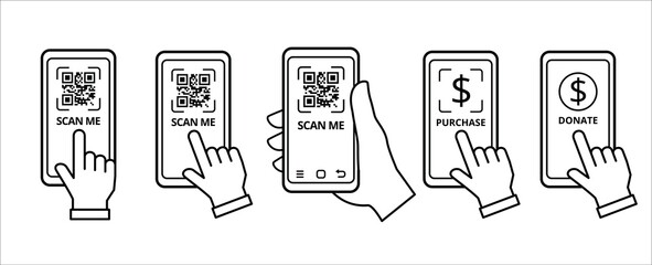 QR code scan me vector illustration. Mobile phone scan me quick response codes icon. Link code scanning vector stock illustration for label and sticker tag. - obrazy, fototapety, plakaty