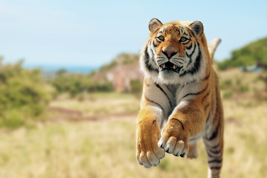 Tiger run and attack