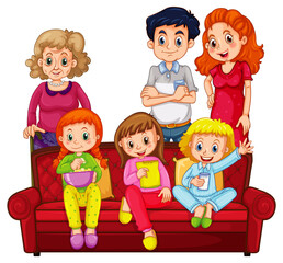 Happy family cartoon character on white background