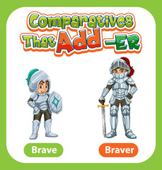 Comparative adjectives for word brave