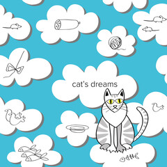 Toy cat cartoon on seamless pattern background.
