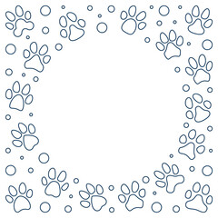 Pet Paw Footprints Round Minimal Frame in outline style