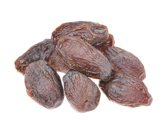 Group of dried dates whole close-up, isolated on a white background.Food rich in antioxidants, superfruit rich in nutrients.