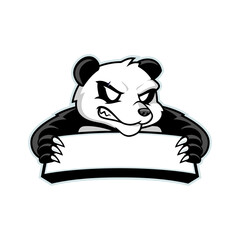 Angry panda holding blank banner for a sport team logo template © tkzgraphic