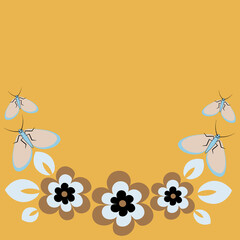 lowers and butterflies, a frame in the form of a horseshoe or semicircle. Design element