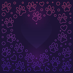 Pet Paw Prints Heart-shaped colorful Frame - vector background