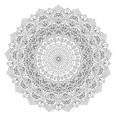 Zentangle inspired mandala zen doodle illustration with tribal boho chic ornaments. Oriental ornamental background.
