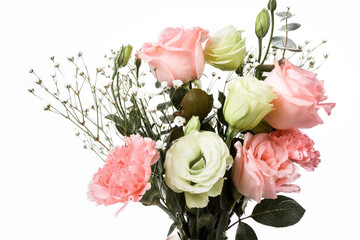 A bouquet of flowers on a white background