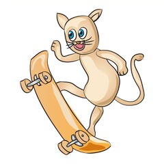 Obraz premium Skateboarder Cat Cartoon Character Illustration