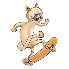 Skateboarder Cat Cartoon Character Illustration
