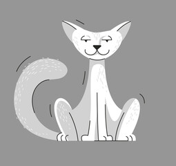 Cute cat sitting and looking vector illustration, domestic pet cartoon.